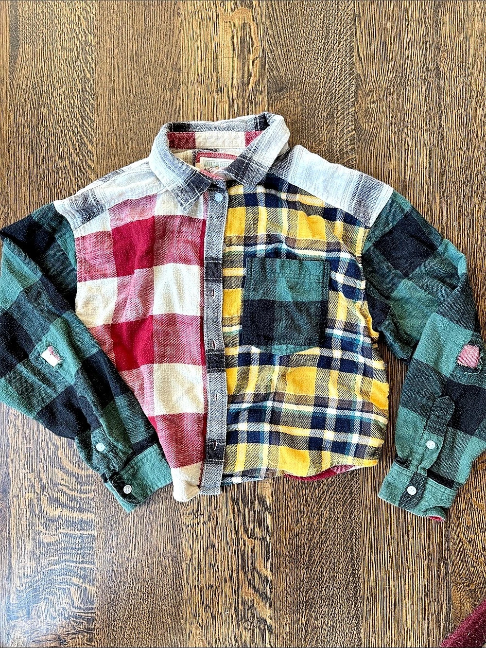 American Eagle Patchwork Plaid Flannel Shirt Multicolor & Red XS
